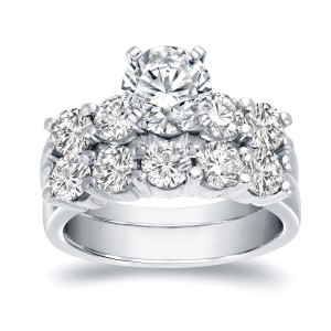 White Gold 3 1/2ct TDW Certified Round-cut Diamond Bridal Ring Set - Handcrafted By Name My Rings™