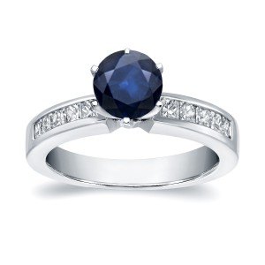 White Gold 3/4ct Blue Sapphire and 1/2ct TDW Diamond Ring - Handcrafted By Name My Rings™