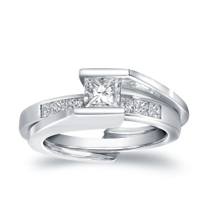White Gold 3/4ct TDW Certified Princess-cut Diamond Insert Bridal Ring Set - Handcrafted By Name My Rings™