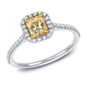 White Gold 3/4ct TDW Certified Radiant-cut Yellow Diamond Halo Engagement Ring - Handcrafted By Name My Rings™