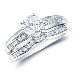 White Gold 3/4ct TDW Certified Round-cut Diamond Bridal Ring Set - Handcrafted By Name My Rings™