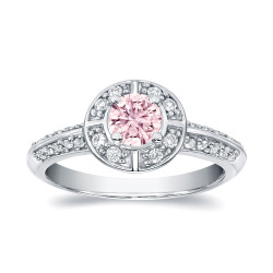 White Gold 3/4ct TDW Natural Fancy Pink Halo Diamond Engagement Ring - Handcrafted By Name My Rings™
