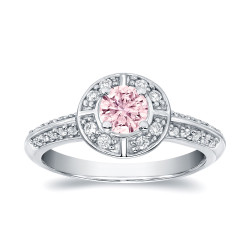 White Gold 3/4ct TDW Natural Fancy Pink Halo Diamond Engagement Ring - Handcrafted By Name My Rings™