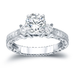 White Gold 3/4ct TDW Round-cut Diamond Engagement Ring - Handcrafted By Name My Rings™
