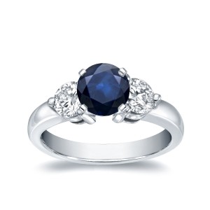 White Gold 3/5ct Blue Sapphire and 2/5ct Diamond 3-Stone Ring - Handcrafted By Name My Rings™