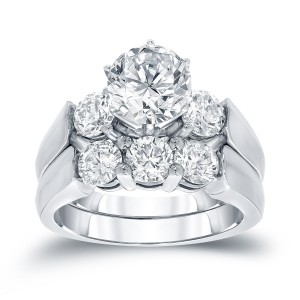 White Gold 3ct TDW Certified Round-cut Diamond Bridal Ring Set - Handcrafted By Name My Rings™