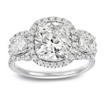 White Gold 4 2/5ct TDW Certified Cushion Cut Diamond Halo 3-Stone Engagement Ring - Handcrafted By Name My Rings™