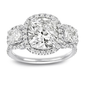 White Gold 4 2/5ct TDW Certified Cushion Cut Diamond Halo 3-Stone Engagement Ring - Handcrafted By Name My Rings™