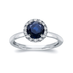 White Gold 7/8ct Blue Sapphire and 1/6ct TDW Diamond Halo Ring - Handcrafted By Name My Rings™