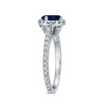 White Gold 7/8ct Blue Sapphire and 3/5ct TDW  Diamond Halo Ring - Handcrafted By Name My Rings™