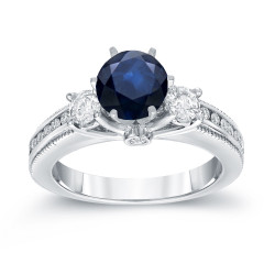 White Gold 7/8ct Blue Sapphire and 3/5ct TDW Round Diamond Ring - Handcrafted By Name My Rings™