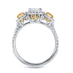 White Gold Certified 2ct TDW 3-stone Yellow Diamond Halo Engagement Ring - Handcrafted By Name My Rings™