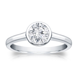 Gold 1/2ct TDW Round Diamond Solitaire Bezel Engagement Ring - Handcrafted By Name My Rings™