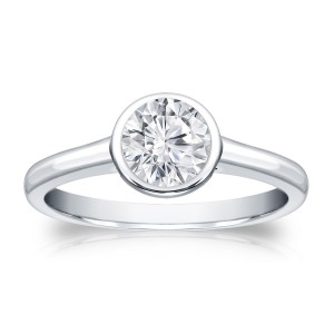 Gold 1/2ct TDW Round Diamond Solitaire Bezel Engagement Ring - Handcrafted By Name My Rings™