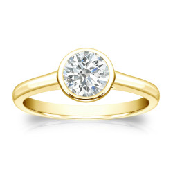 Gold 1/2ct TDW Round Diamond Solitaire Bezel Engagement Ring - Handcrafted By Name My Rings™