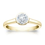 Gold 1/2ct TDW Round-cut Diamond Bezel Solitaire Engagement Ring - Handcrafted By Name My Rings™