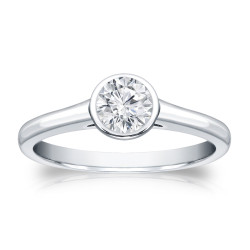 Gold 1/3ct TDW Round-cut Diamond Solitaire Bezel Engagement Ring - Handcrafted By Name My Rings™