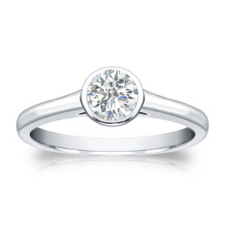 Gold 1/3ct TDW Round-cut Diamond Solitaire Bezel Engagement Ring - Handcrafted By Name My Rings™