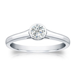 Gold 1/4ct TDW Round-cut Diamond Solitaire Bezel Engagement Ring - Handcrafted By Name My Rings™