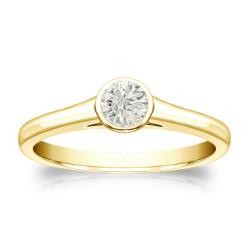 Gold 1/4ct TDW Round-cut Diamond Solitaire Bezel Engagement Ring - Handcrafted By Name My Rings™