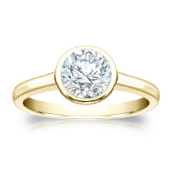 Gold 1ct TDW Round-cut Diamond Bezel Solitaire Ring - Handcrafted By Name My Rings™