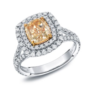 Gold 2 3/4ct TDW Certified Fancy Yellow Cushion-cut Diamond Ring - Handcrafted By Name My Rings™