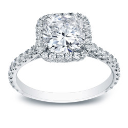 Gold 2ct TDW Certified Cushion Cut Diamond Halo Engagement Ring - Handcrafted By Name My Rings™