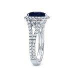 Gold 3ct Blue Sapphire and 1/3ct TDW Diamond Halo Engagement Ring - Handcrafted By Name My Rings™