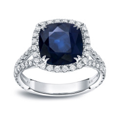 Gold 3ct Blue Sapphire and 1/3ct TDW Diamond Halo Engagement Ring - Handcrafted By Name My Rings™