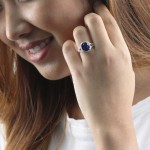 Gold 3ct Blue Sapphire and 1/3ct TDW Diamond Halo Engagement Ring - Handcrafted By Name My Rings™