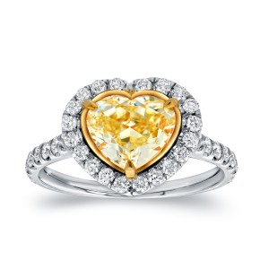 Two-Tone Gold 3ct TDW Certified Fancy Yellow Diamond Heart-Shaped Engagement Ring - Handcrafted By Name My Rings™