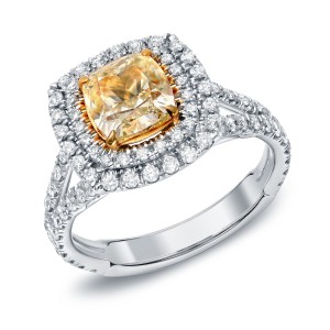 Two-tone Gold 2 1/2ct TDW Certified Fancy Yellow Cushion-cut Diamond Ring - Handcrafted By Name My Rings™