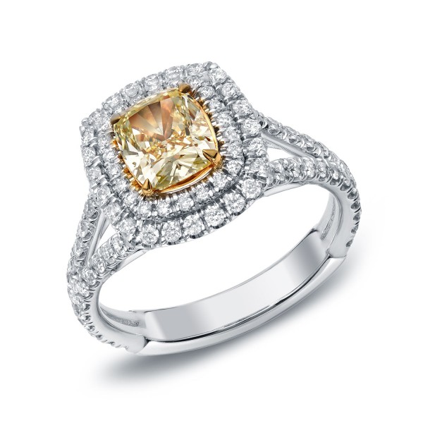 Two-tone Gold 2ct TDW Certified Fancy Yellow Cushion-cut Diamond Ring - Handcrafted By Name My Rings™