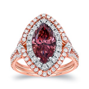 Two-tone Gold 3 1/8ct TDW Pink Diamond Marquise Double Halo Ring - Handcrafted By Name My Rings™