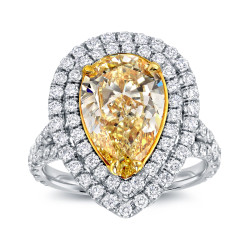 Two-tone Gold 4ct TDW Fancy Yellow Diamond Pear Halo Ring - Handcrafted By Name My Rings™