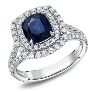 White Gold 1 1/2ct Blue Sapphire and 1ct TDW Diamond Double-Halo Ring - Handcrafted By Name My Rings™