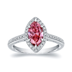 White Gold 1 1/3ct TDW Marquise Halo Pink Diamond Engagement Ring - Handcrafted By Name My Rings™