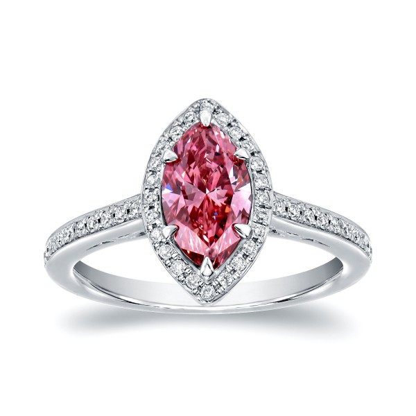 PINK CAVIAR 0.61ct White Marquise Cut & Pink Diamond Halo Engagement R –  Campione Jewellery