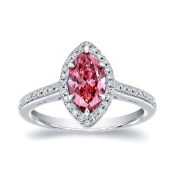 White Gold 1 1/3ct TDW Marquise Halo Pink Diamond Engagement Ring - Handcrafted By Name My Rings™
