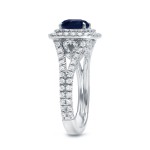 White Gold 1 1/4ct Blue Sapphire and 1ct TDW Diamond Double-Halo Ring - Handcrafted By Name My Rings™