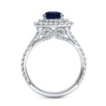 White Gold 1 1/4ct Blue Sapphire and 1ct TDW Diamond Double-Halo Ring - Handcrafted By Name My Rings™