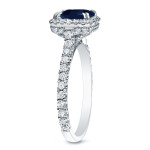 White Gold 1 1/5ct Blue Sapphire and 4/5ct TDW Diamond Halo Ring - Handcrafted By Name My Rings™