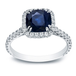 White Gold 1 1/5ct Blue Sapphire and 4/5ct TDW Diamond Halo Ring - Handcrafted By Name My Rings™