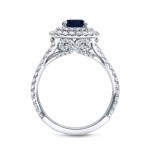 White Gold 1ct Blue Sapphire and 1ct TDW Halo Diamond Engagement Ring - Handcrafted By Name My Rings™