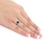 White Gold 1ct Blue Sapphire and 1ct TDW Halo Diamond Engagement Ring - Handcrafted By Name My Rings™