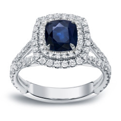 White Gold 1ct Blue Sapphire and 1ct TDW Halo Diamond Engagement Ring - Handcrafted By Name My Rings™