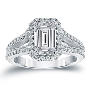 White Gold 2 1/2ct TDW Emerald Cut Diamond Halo Engagement Ring - Handcrafted By Name My Rings™