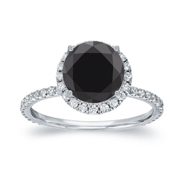 White Gold 2 3/5ct TDW Black Diamond Halo Engagement Ring - Handcrafted By Name My Rings™