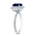 White Gold 2ct Blue Sapphire and 1ct TDW Diamond Double Halo Ring - Handcrafted By Name My Rings™