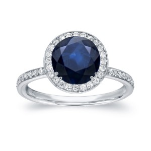 White Gold 2ct Blue Sapphire and 2/5ct TDW Diamond Halo Ring - Handcrafted By Name My Rings™